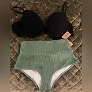 PINK high waisted Swimsuit Ribbed Top & Bottom